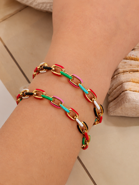 Candy Link Bracelet - Link color bracelet - Stainless Steel Cuban Link chain and 18K gold plated