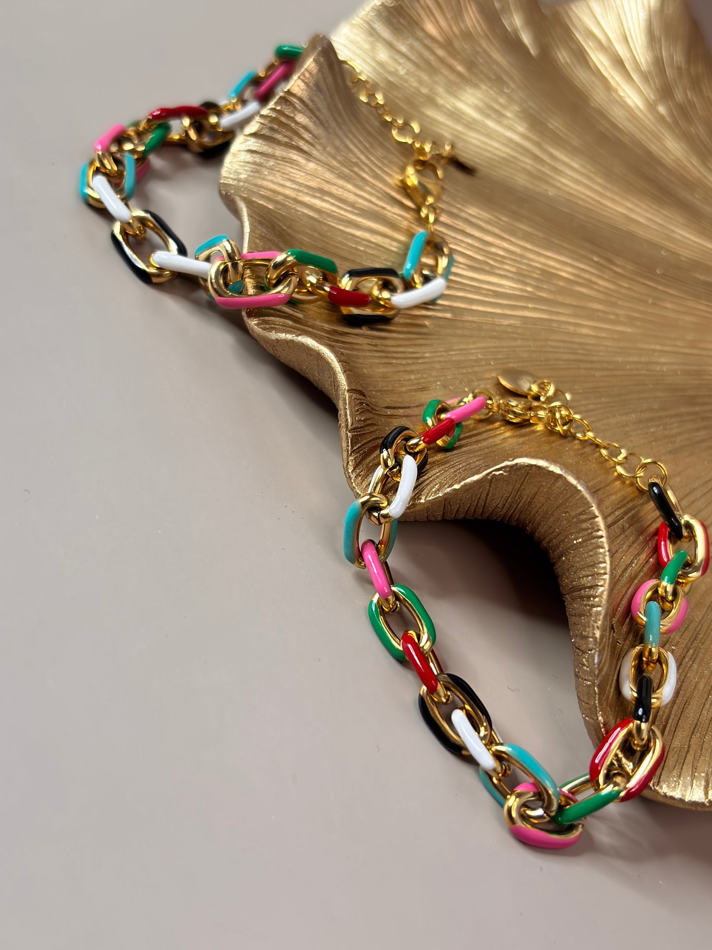 Candy Link Bracelet - Link color bracelet - Stainless Steel Cuban Link chain and 18K gold plated