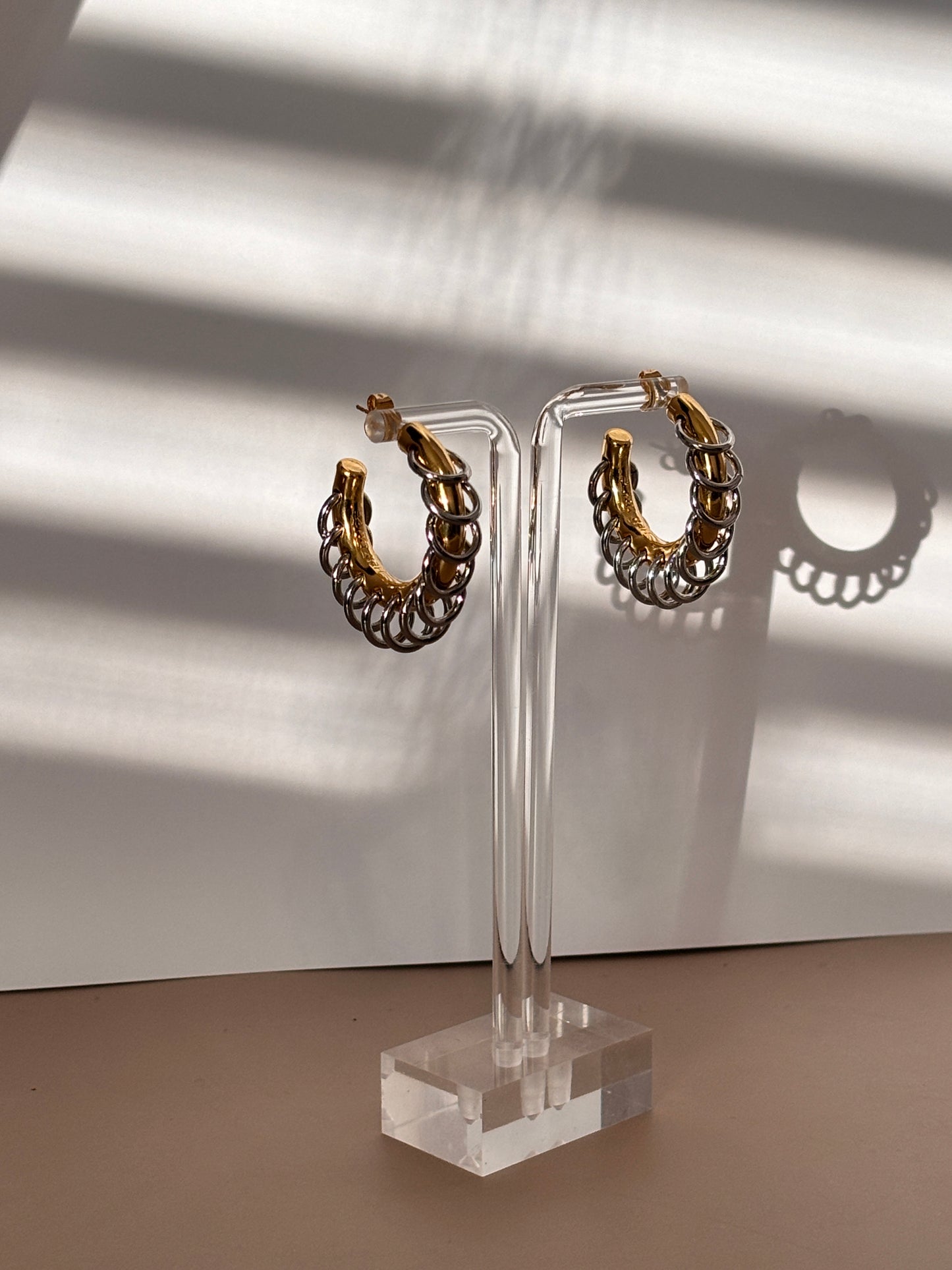 Miko Earrings - Staineless Steel - Chain Tassel Hoop - Double Tones