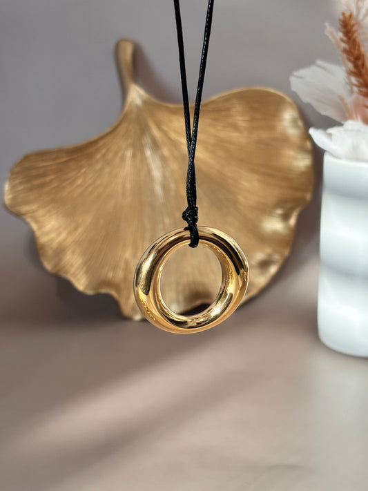 Audrey Necklace - Cord style - Adjustable Necklace - Black cord and Gold pendant