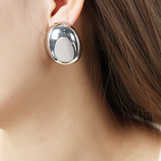 Oval Studs Earrings - Stainless Steel - Drop Style - Silver