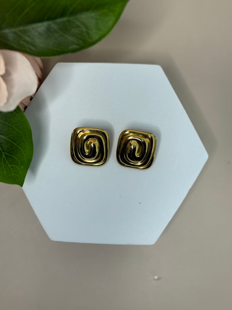 Spiral Charm Studs Earrings - Stainless & Titanium Steel - Spiral and drop Style - Gold and Silver