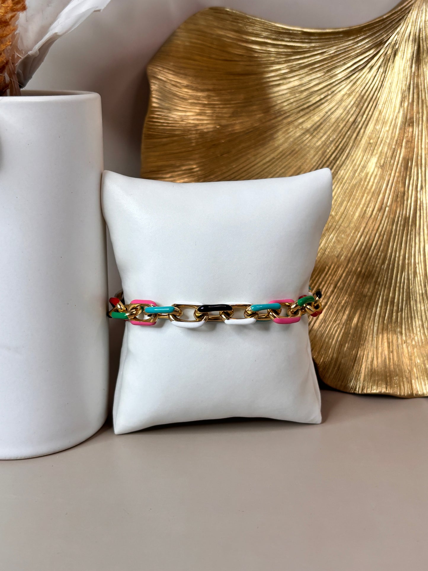 Candy Link Bracelet - Link color bracelet - Stainless Steel Cuban Link chain and 18K gold plated