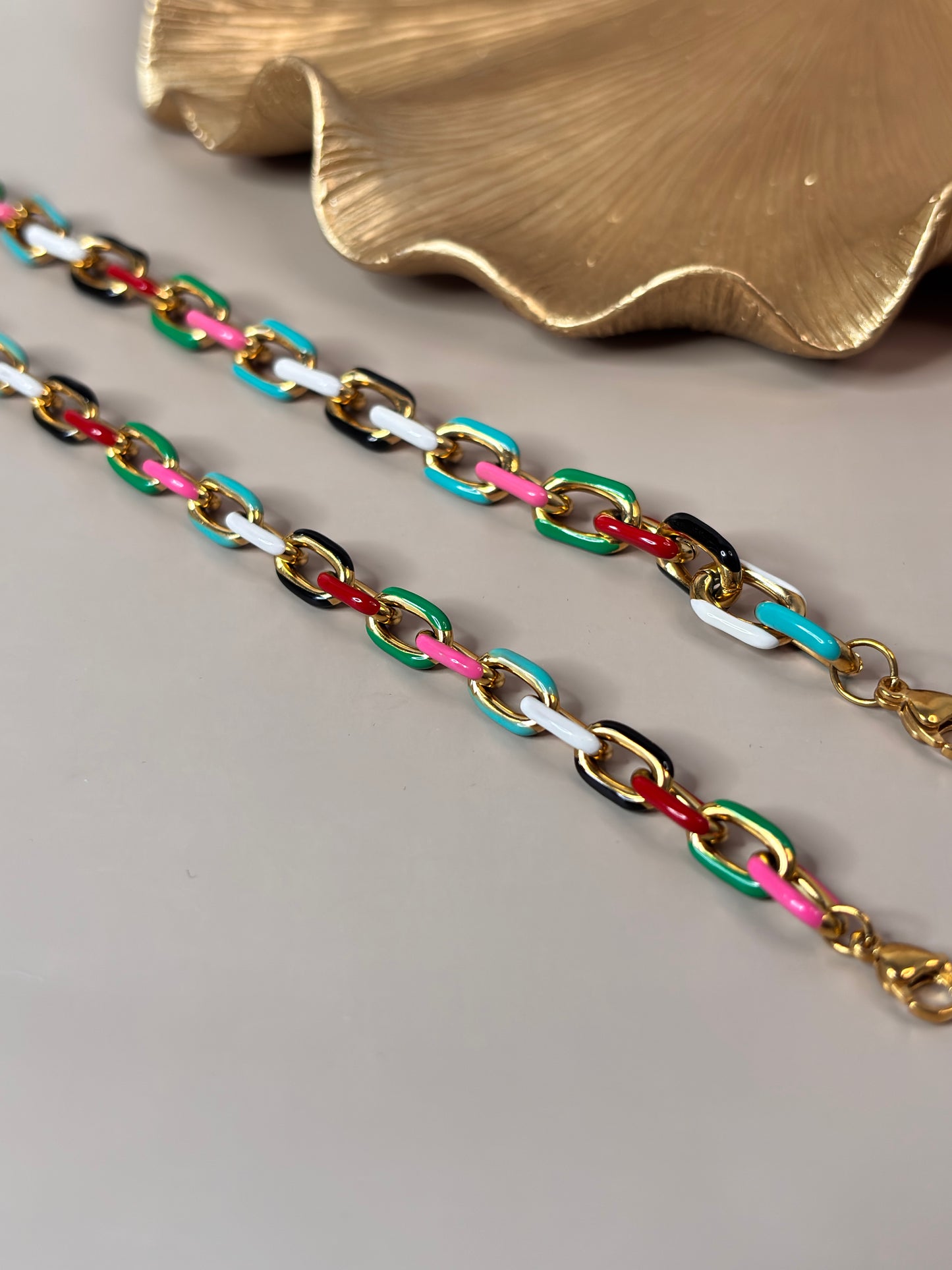 Candy Link Bracelet - Link color bracelet - Stainless Steel Cuban Link chain and 18K gold plated