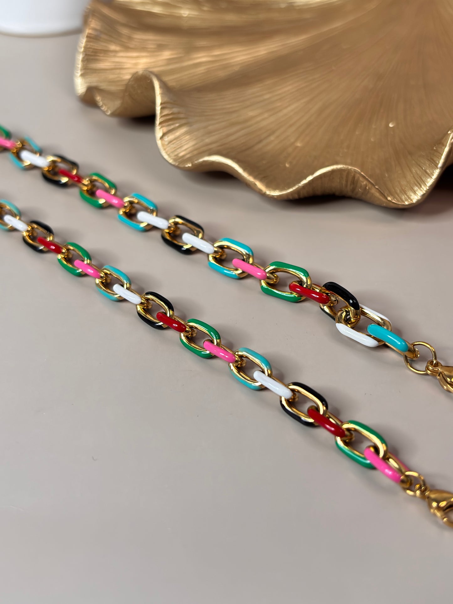 Candy Link Bracelet - Link color bracelet - Stainless Steel Cuban Link chain and 18K gold plated