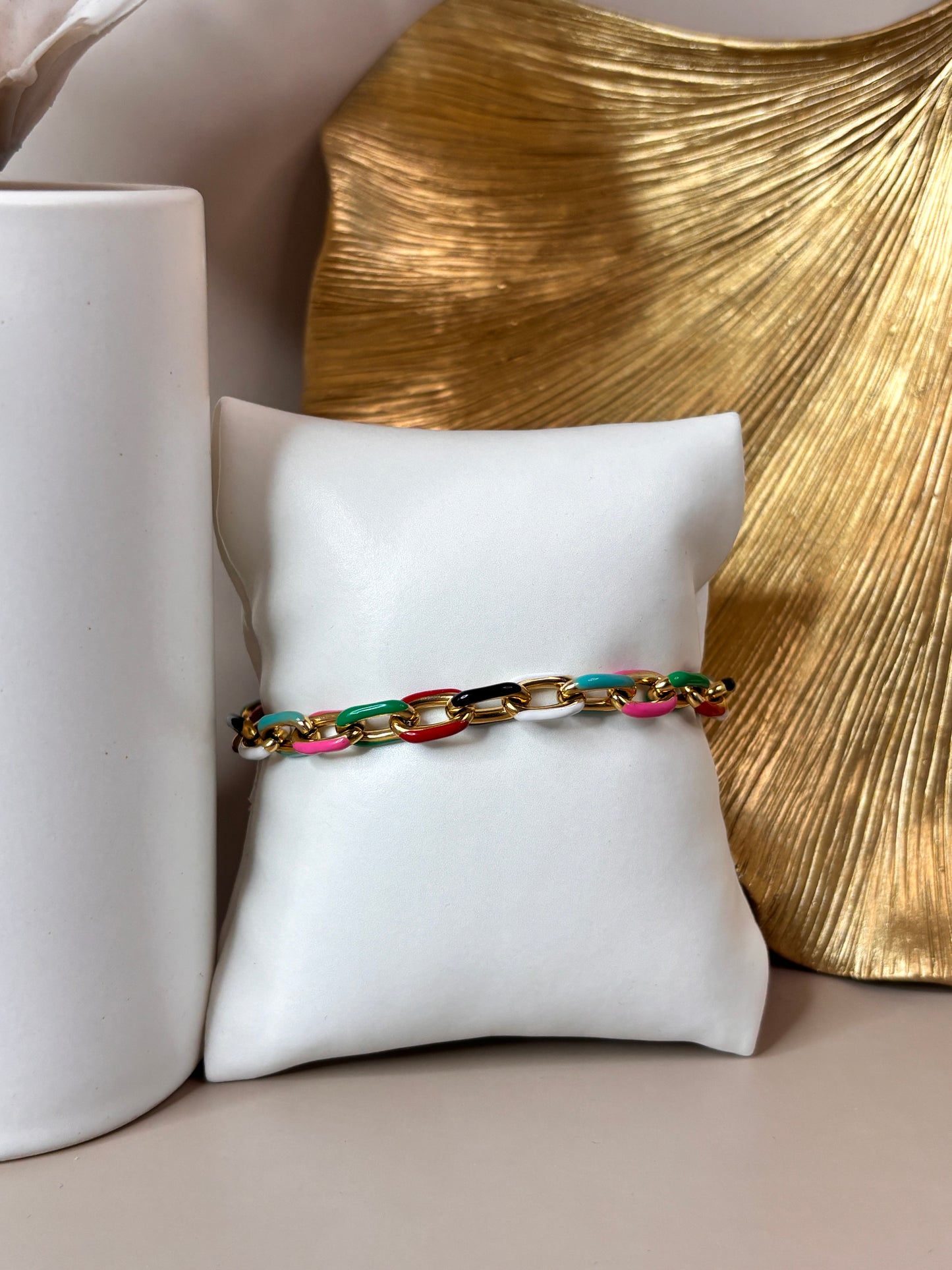 Candy Link Bracelet - Link color bracelet - Stainless Steel Cuban Link chain and 18K gold plated