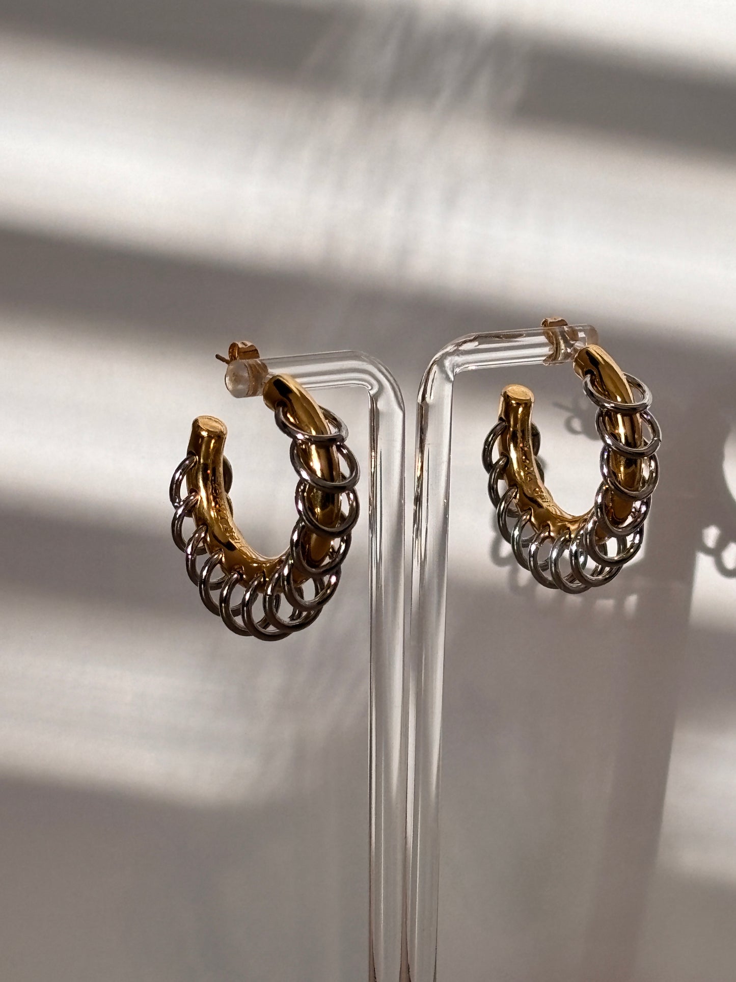Miko Earrings - Staineless Steel - Chain Tassel Hoop - Double Tones