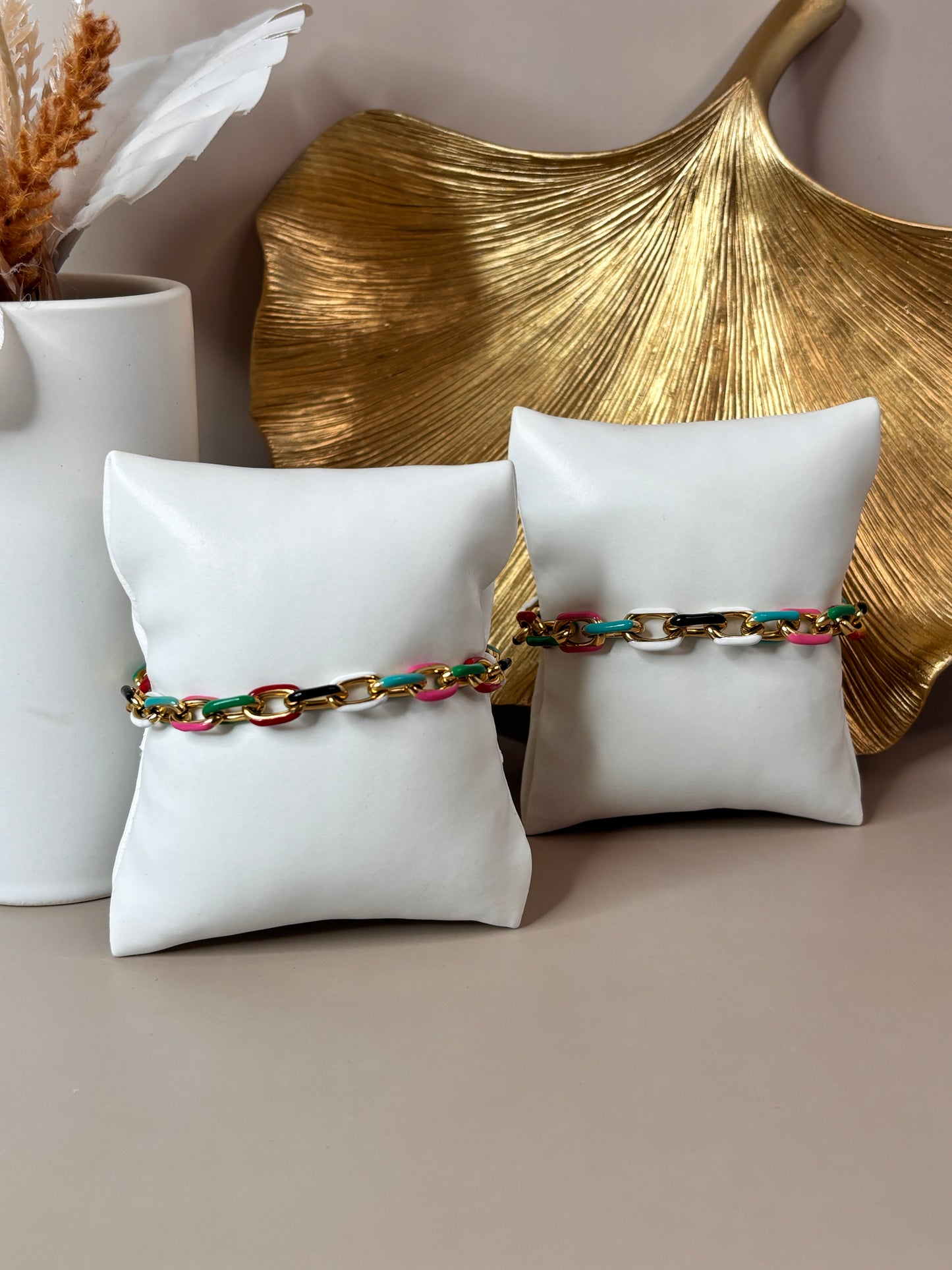 Candy Link Bracelet - Link color bracelet - Stainless Steel Cuban Link chain and 18K gold plated