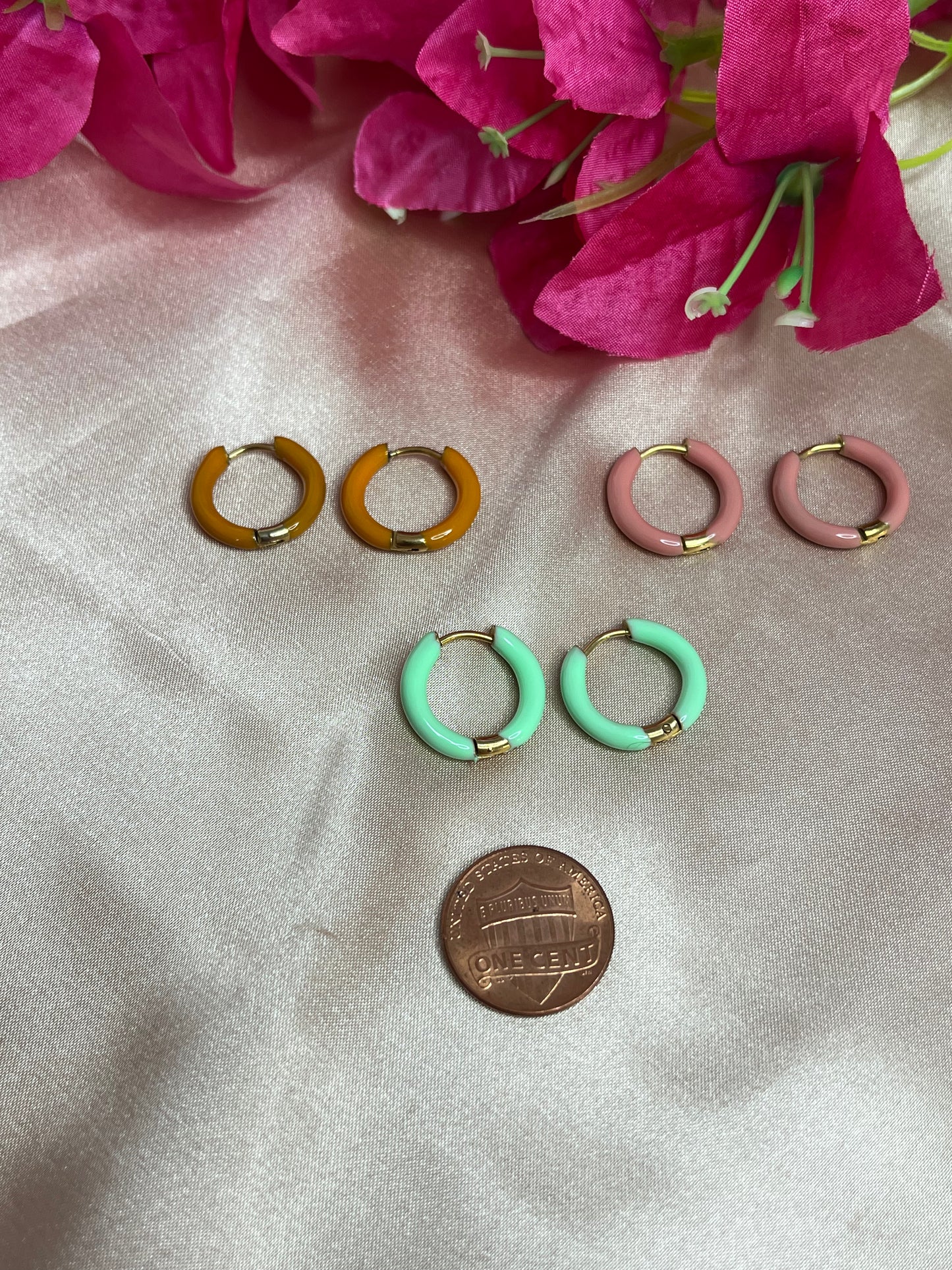 Brazil Earrings - Round - Small - Stainless Steel - Orange or Pink