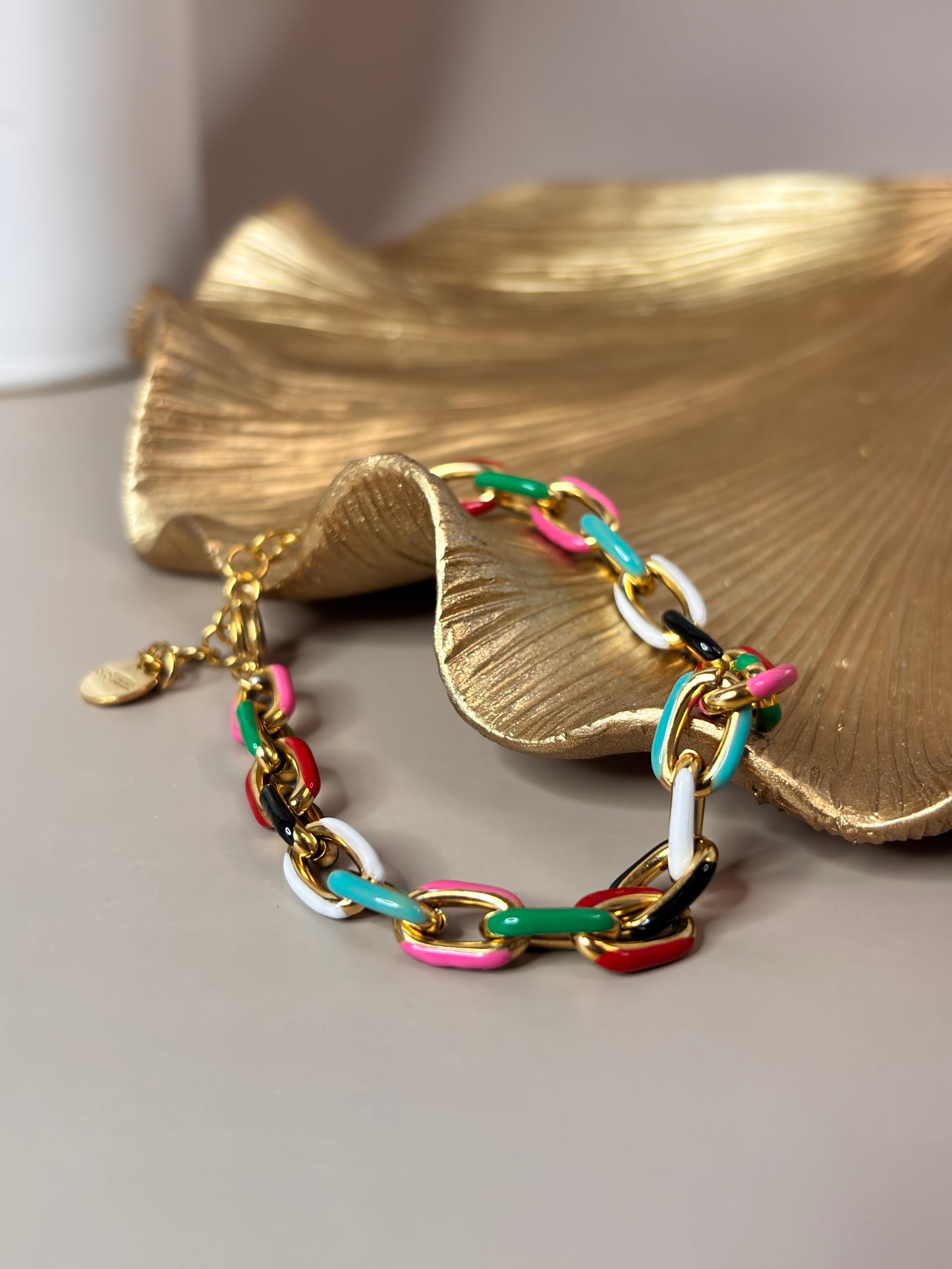 Candy Link Bracelet - Link color bracelet - Stainless Steel Cuban Link chain and 18K gold plated