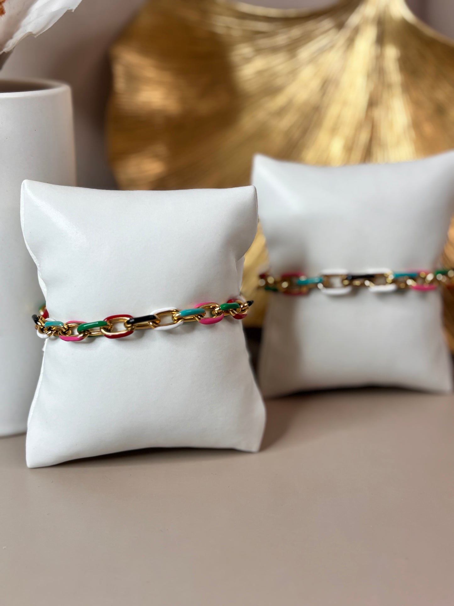 Candy Link Bracelet - Link color bracelet - Stainless Steel Cuban Link chain and 18K gold plated
