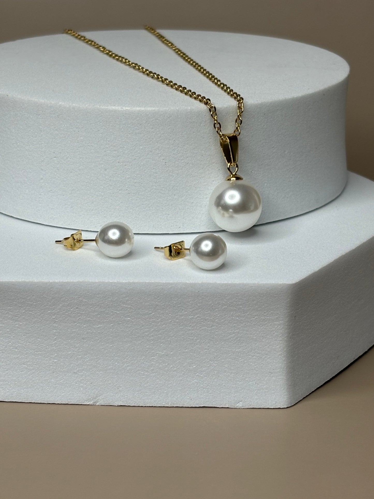 Zoritsa Set - Pearl - Set includes Earrings and Necklace - Gold and Silver