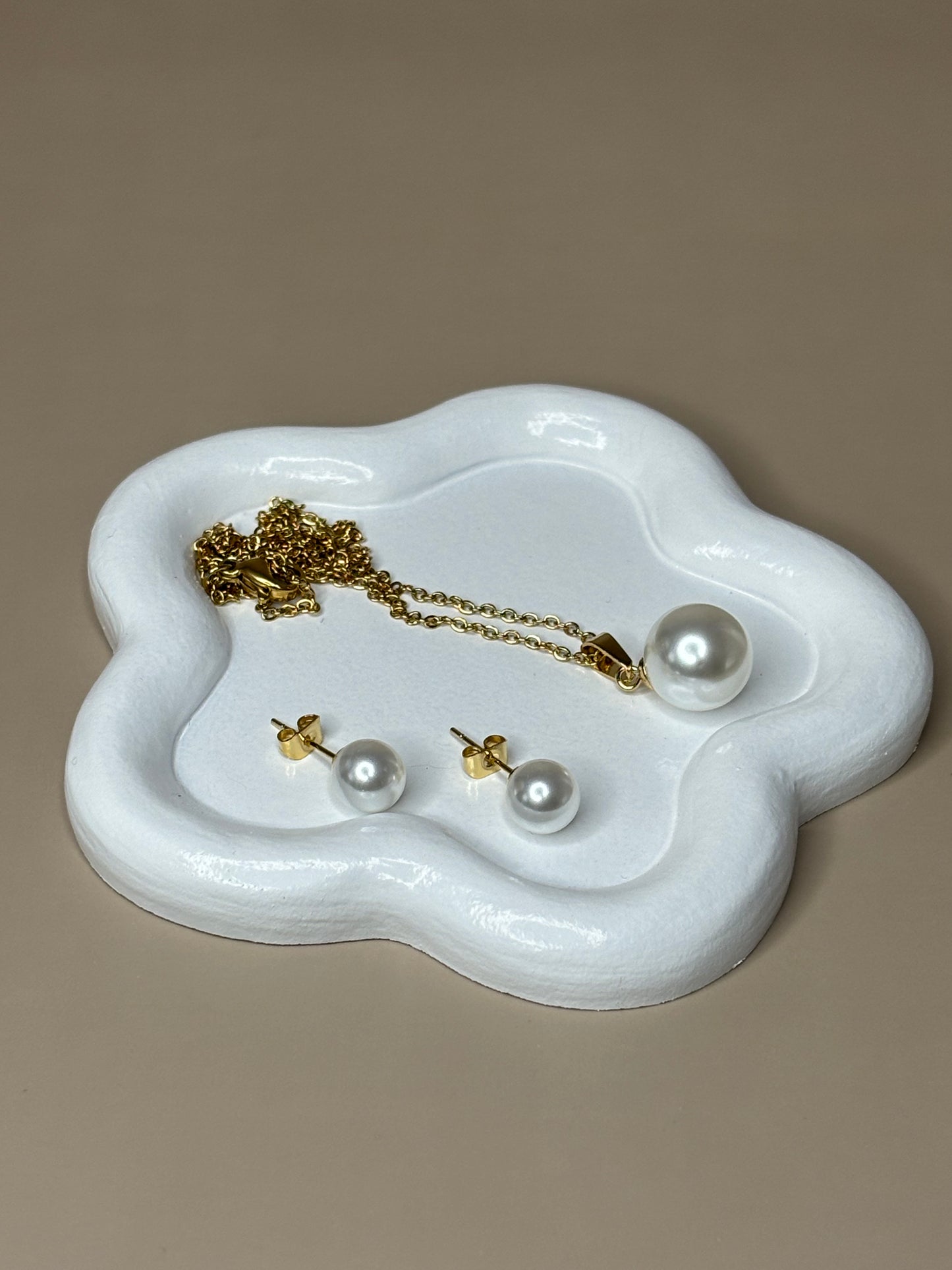 Zoritsa Set - Pearl - Set includes Earrings and Necklace - Gold and Silver