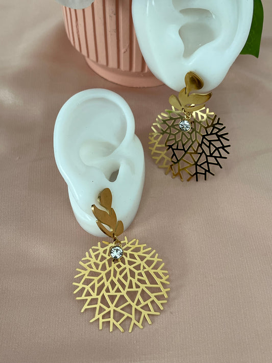 Branched Star Earrings - Stainless Steel - Drop Style - Gold