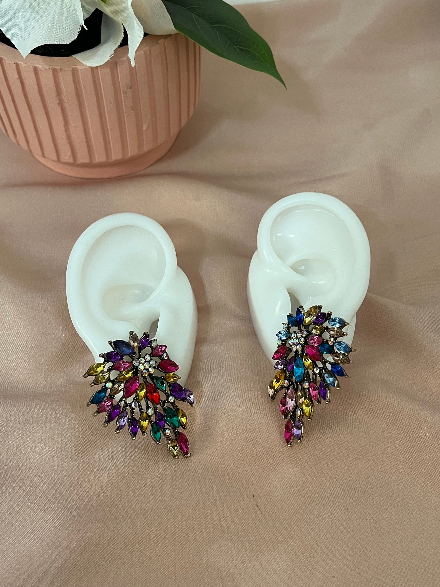 Garland Earrings - Titanium Steel - Color Crystal - Drop Style - Multi Color