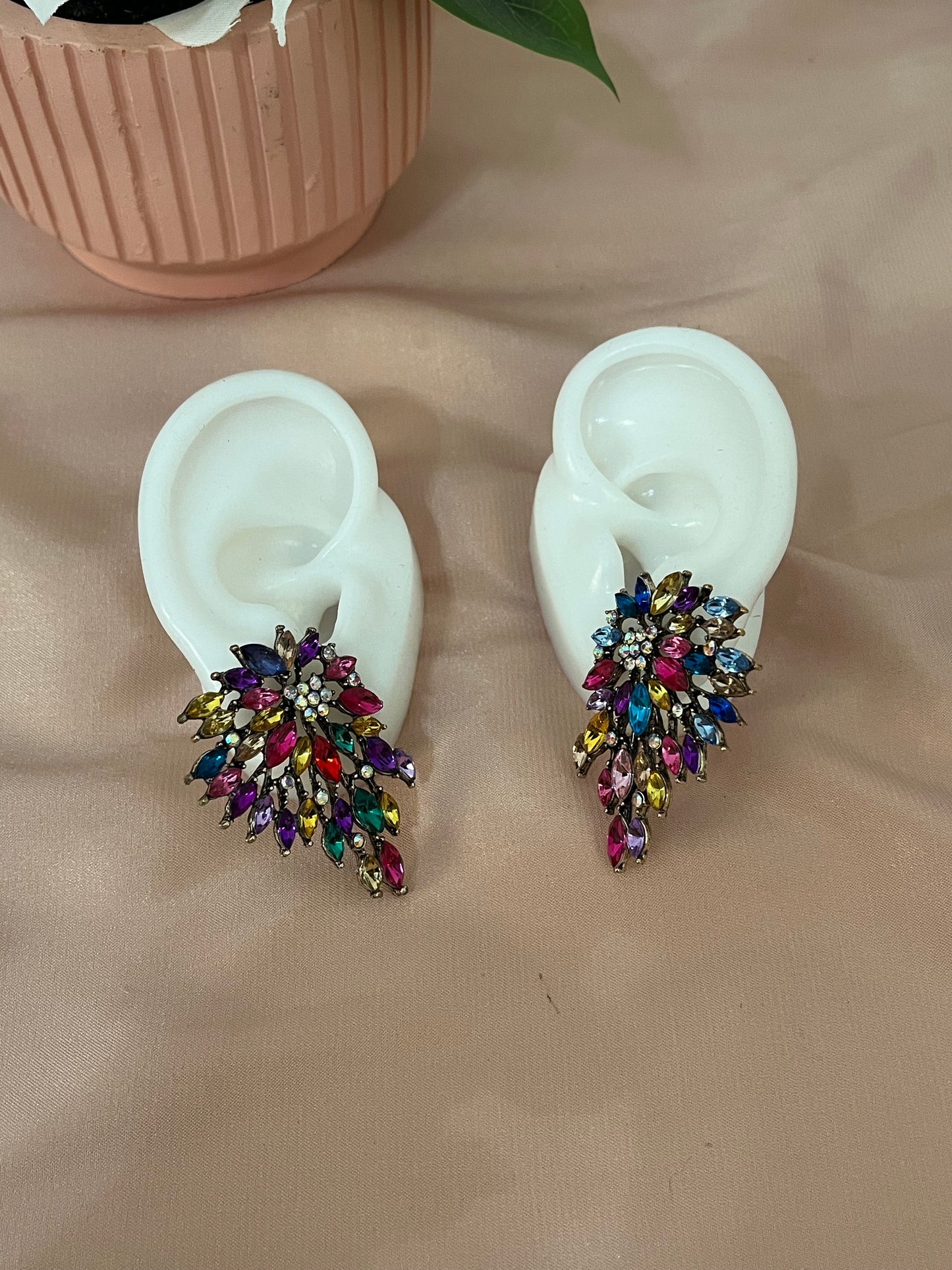 Garland Earrings - Titanium Steel - Color Crystal - Drop Style - Multi Color