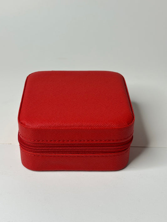 1986 Jewelry Box - fabric - Red and Beige