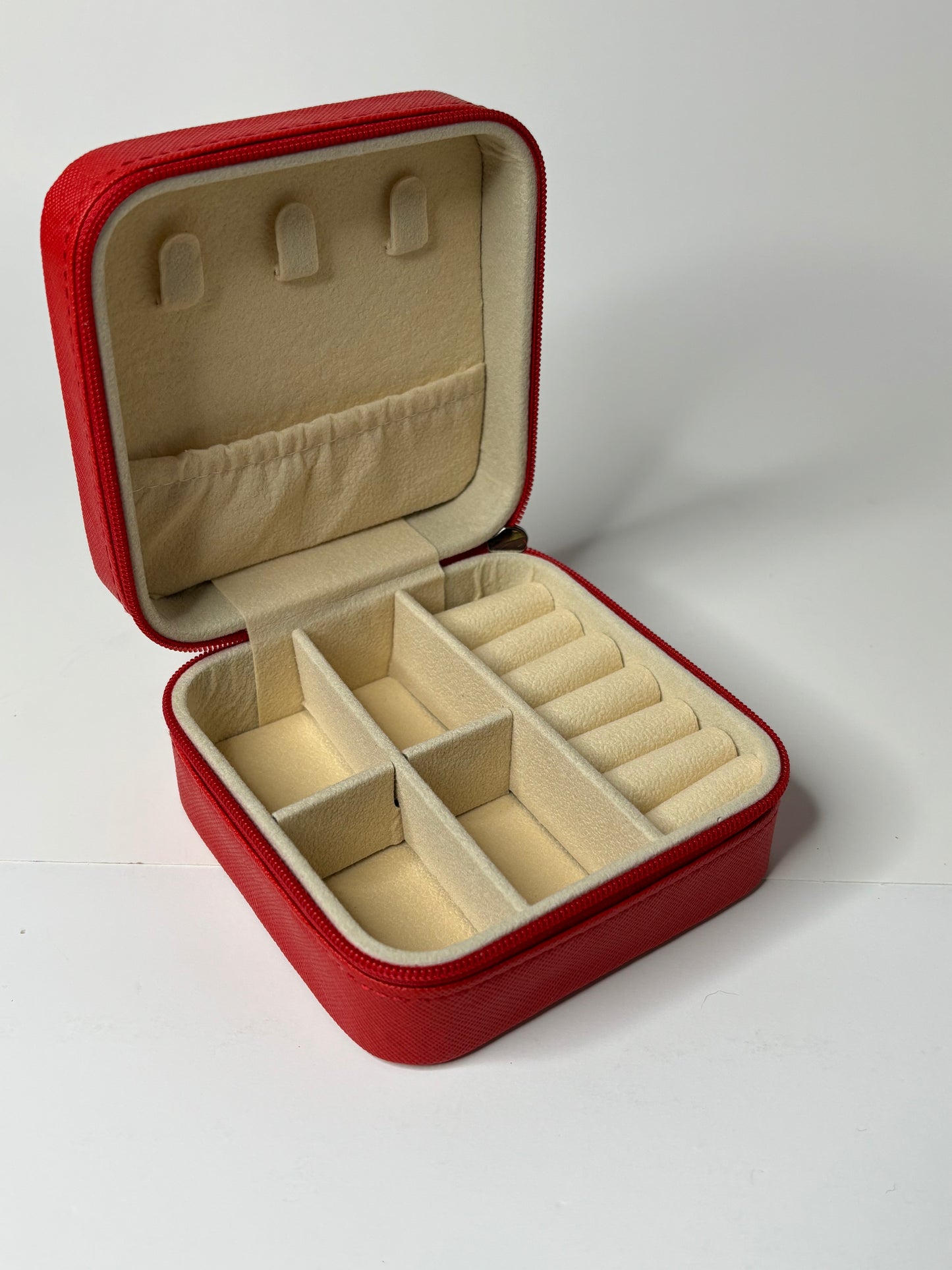 1986 Jewelry Box - fabric - Red and Beige
