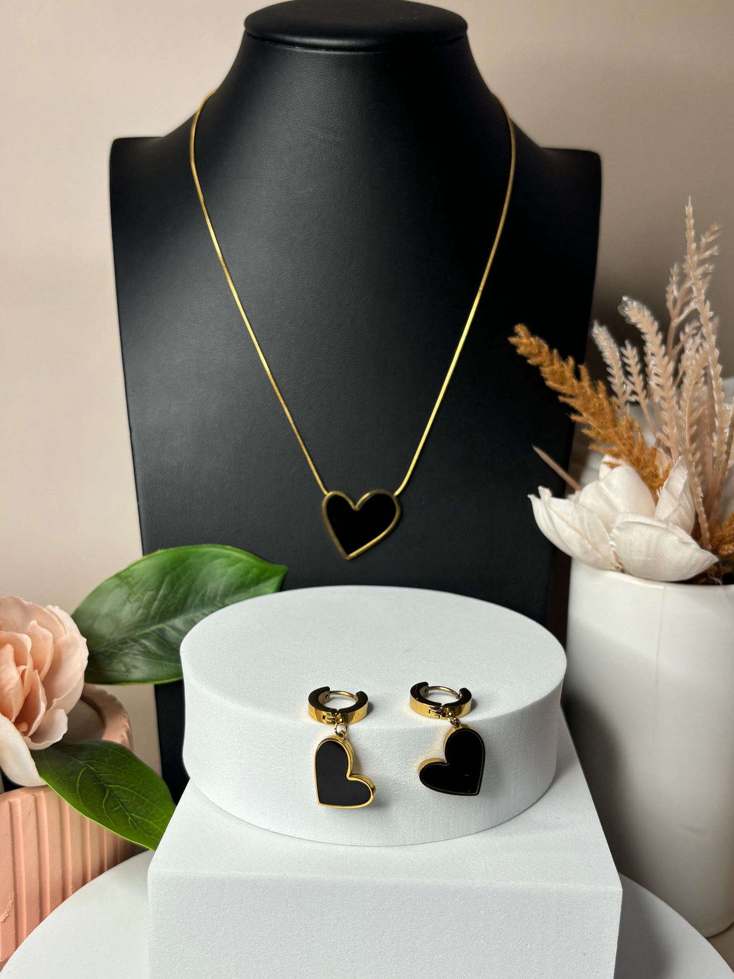 Heart Princess Earrings - Heart Style - Small - Stainless Steel - White & Gold