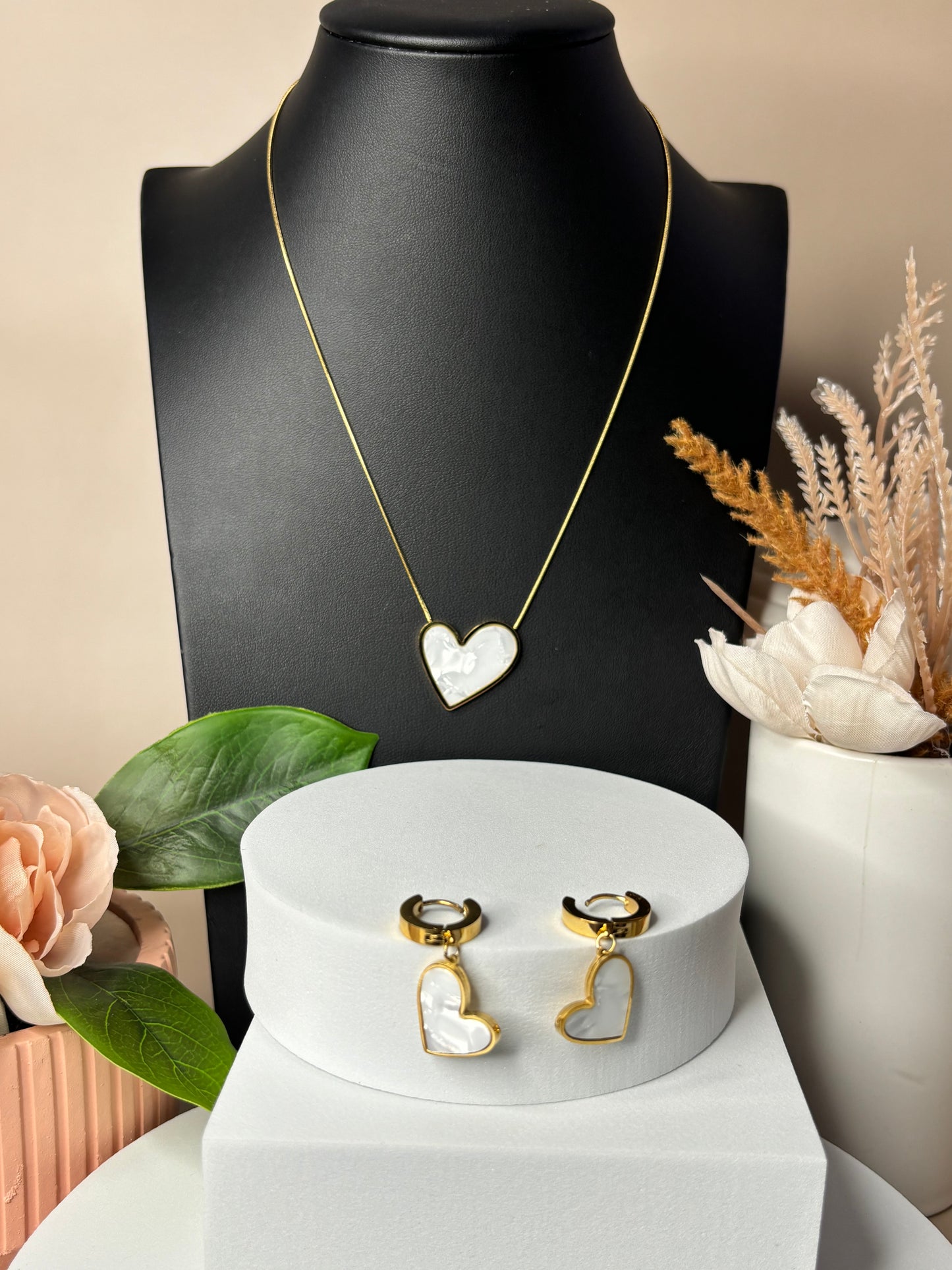 Heart Princess Earrings - Heart Style - Small - Stainless Steel - White & Gold