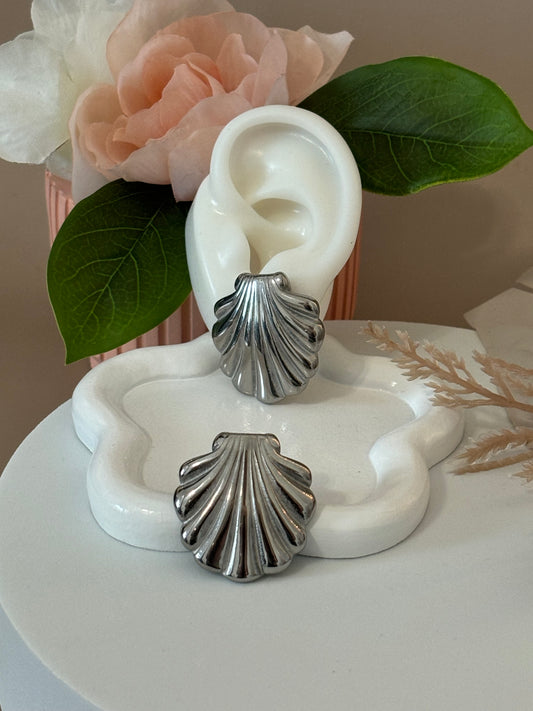 Shell Earrings - Stainless Steel - Drop Style - Silver