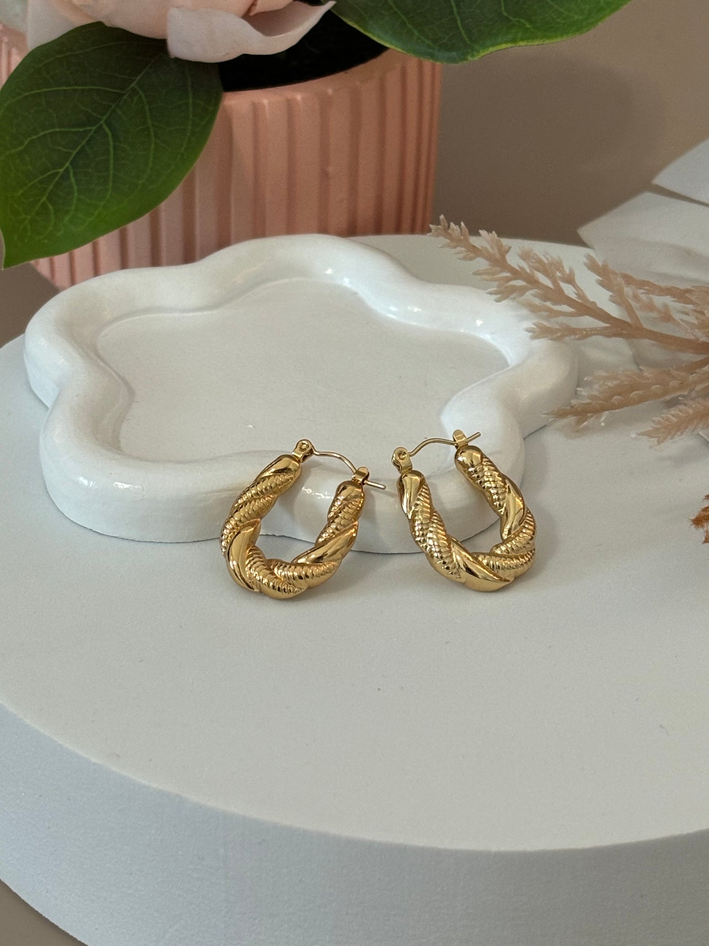 Milan Earrings - Titanium Steel - Twist design - Hoop style - Gold
