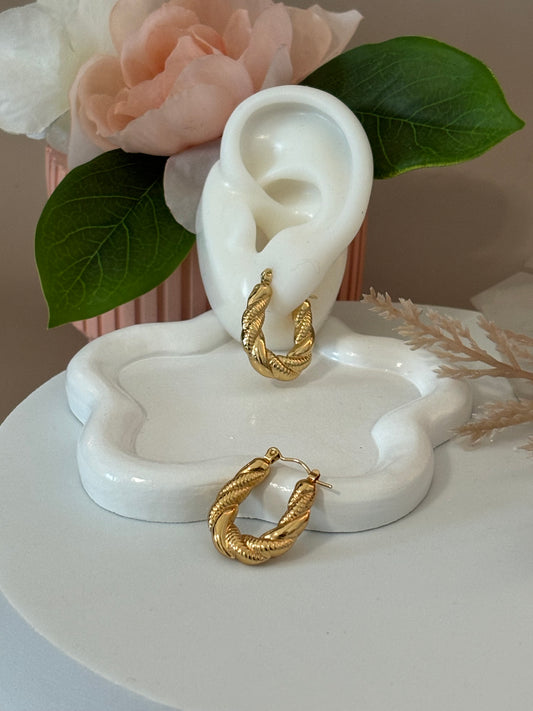 Milan Earrings - Titanium Steel - Twist design - Hoop style - Gold