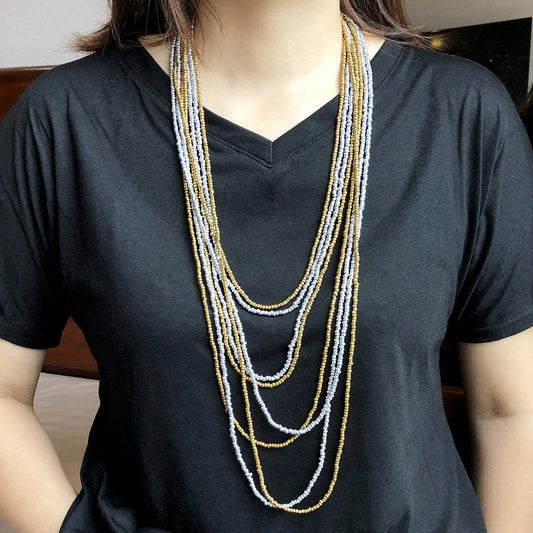Eterna Layers - Beaded Necklace - Gold and Silver