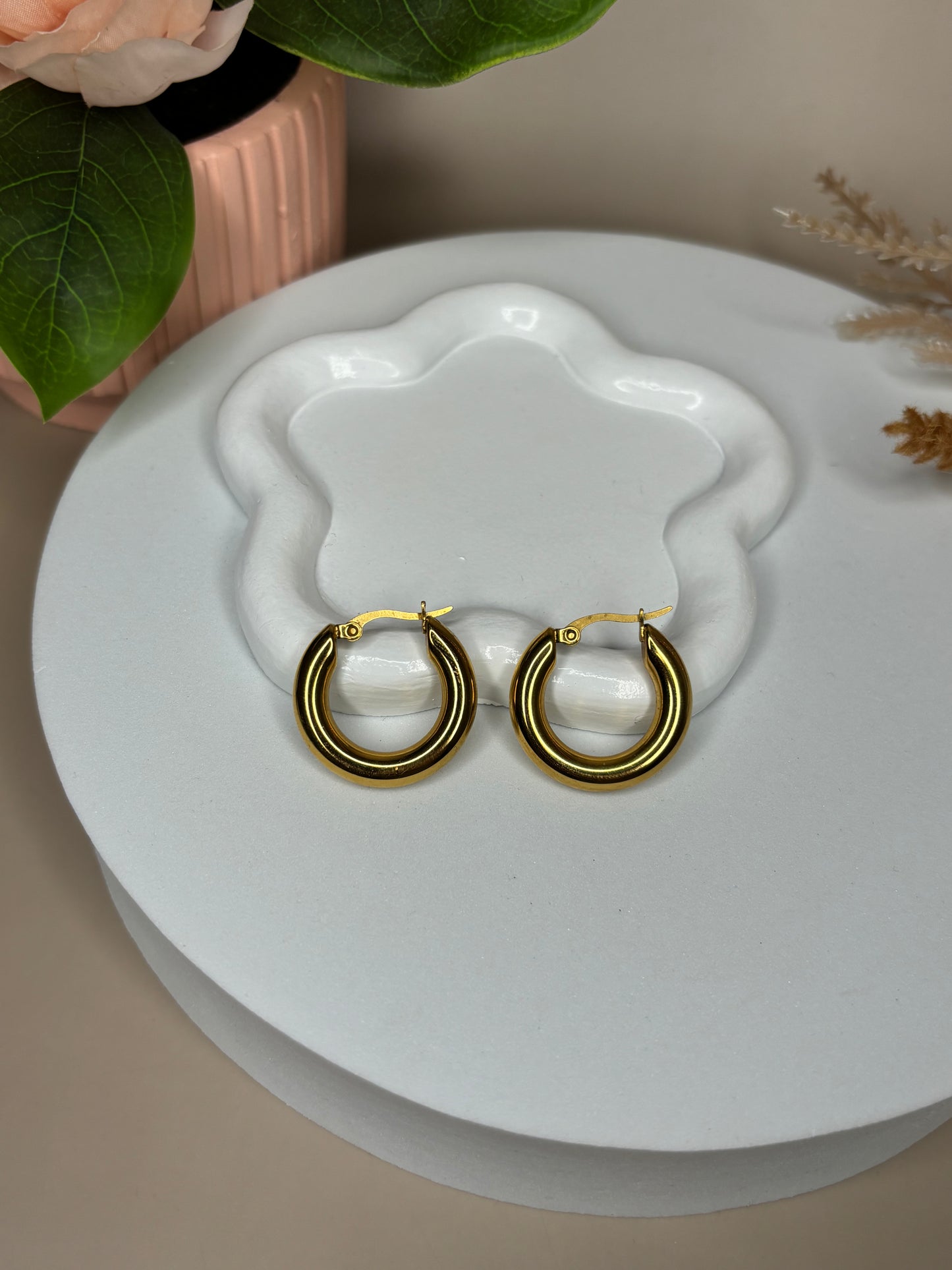 La Clasica Earrings - Stainless Steel & 18K Gold Plated - Hoop Style - Gold - Small or Medium