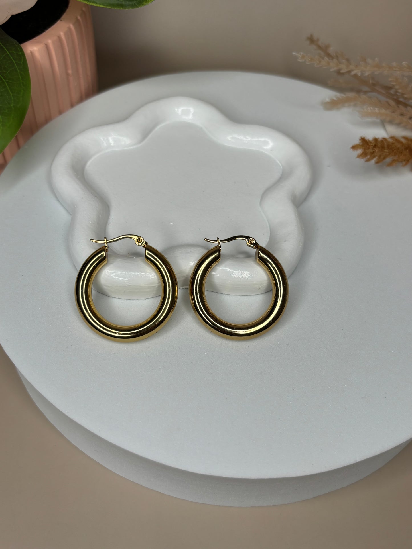 La Clasica Earrings - Stainless Steel & 18K Gold Plated - Hoop Style - Gold - Small or Medium