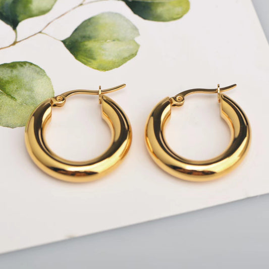 La Clasica Earrings - Stainless Steel & 18K Gold Plated - Hoop Style - Gold - Small or Medium