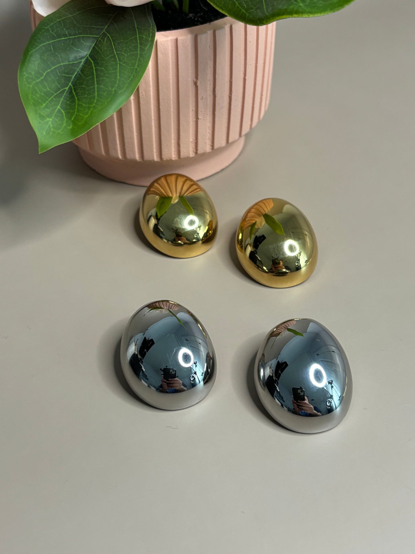 Oval Studs Earrings - Stainless Steel - Drop Style - Silver