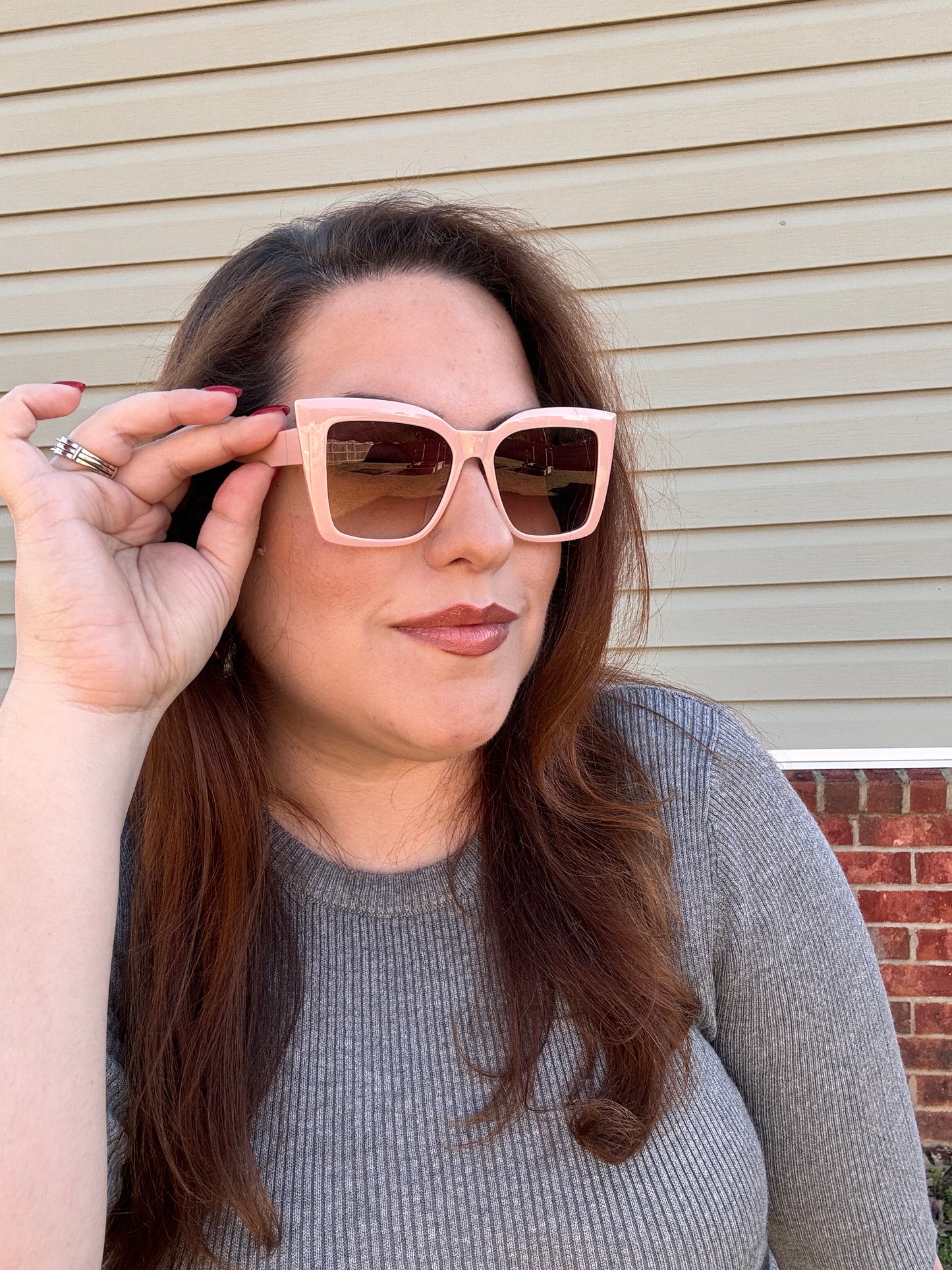 Cat Eye Sunglasses - Full Frame - Tofu Brown & Orange Pink