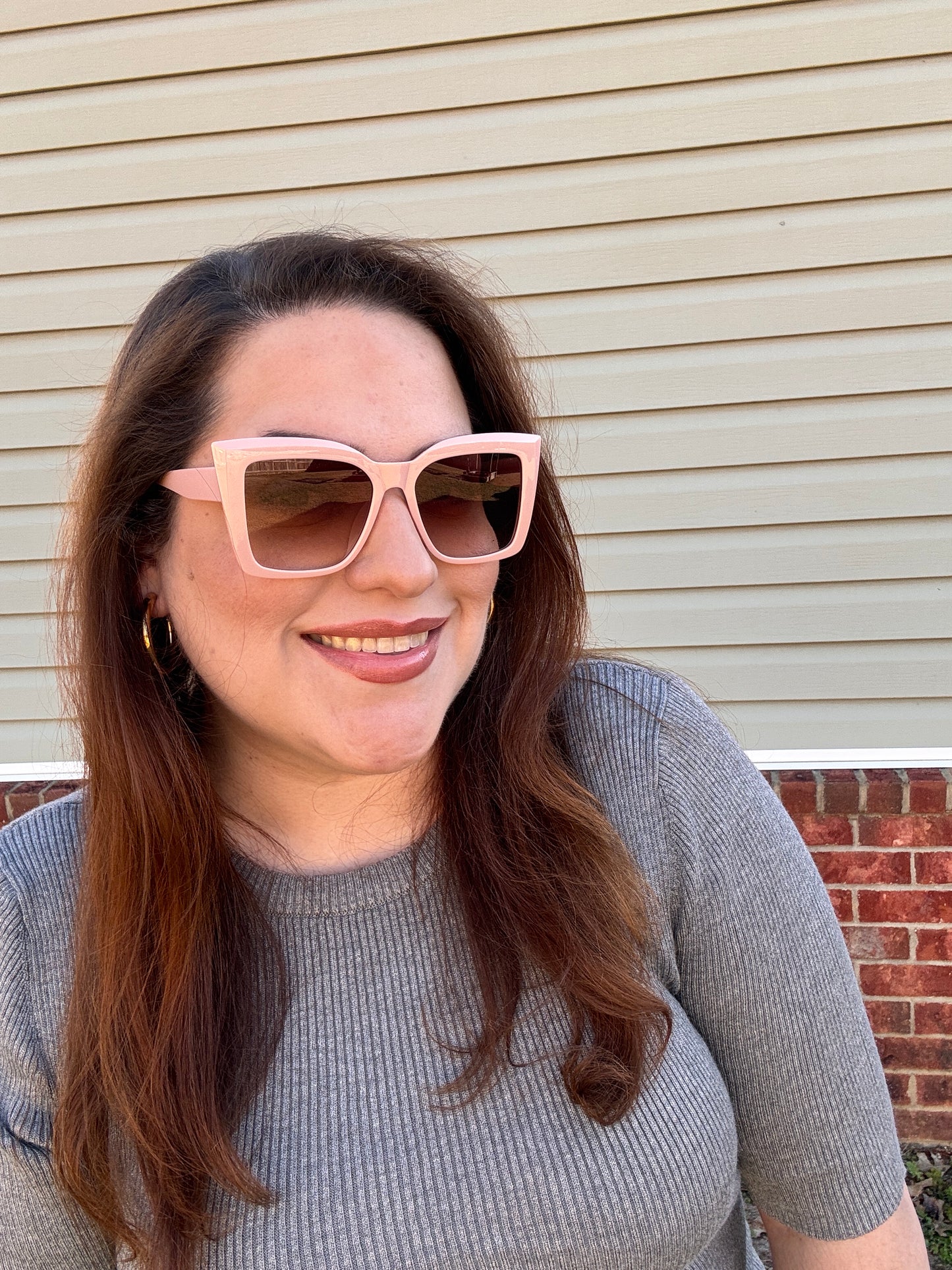 Cat Eye Sunglasses - Full Frame - Tofu Brown & Orange Pink