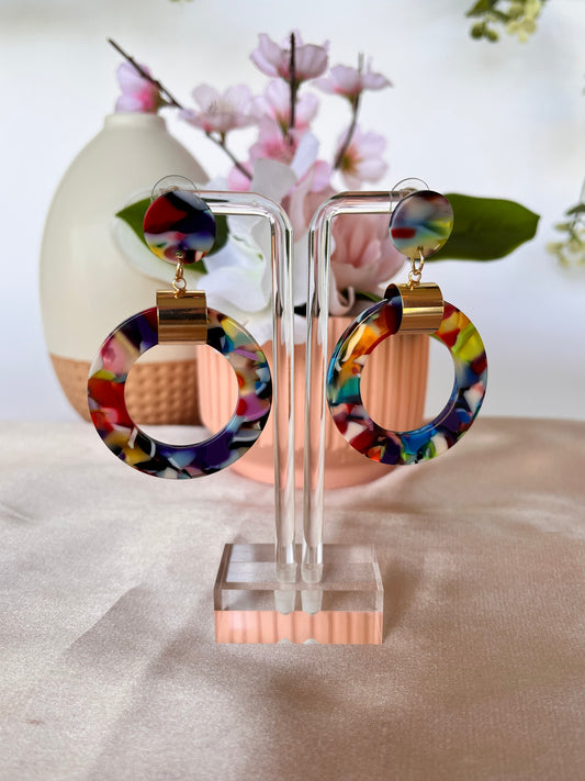 Potpourri Earrings - Acrylic - Multi Color - Dark or Light