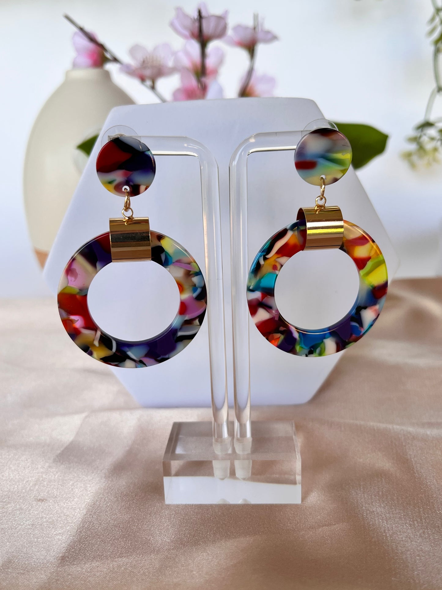 Potpourri Earrings - Acrylic - Multi Color - Dark or Light