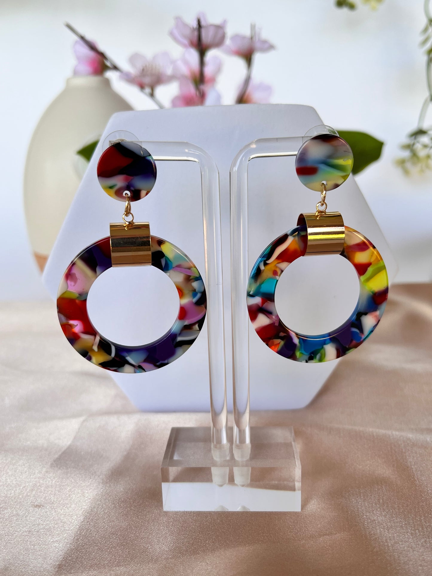 Potpourri Earrings - Acrylic - Multi Color - Dark or Light