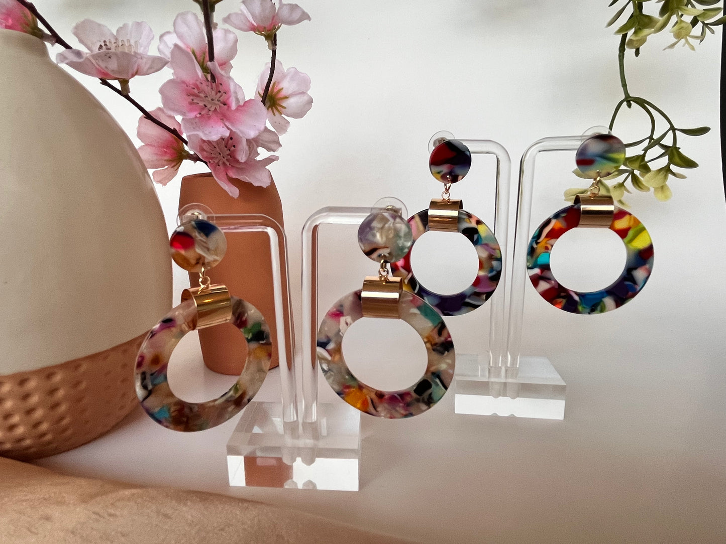 Potpourri Earrings - Acrylic - Multi Color - Dark or Light