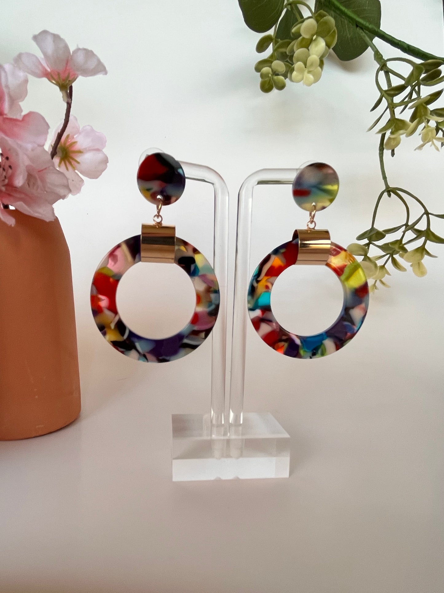 Potpourri Earrings - Acrylic - Multi Color - Dark or Light
