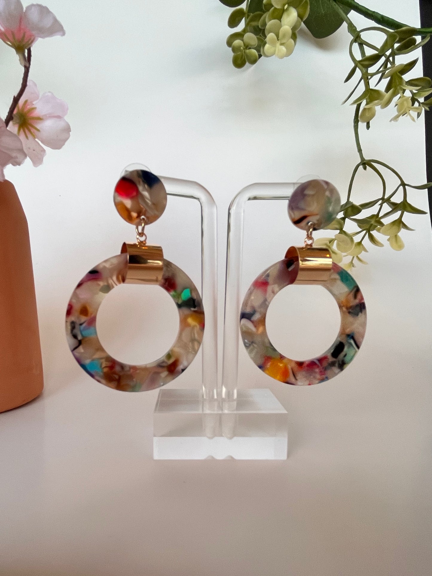 Potpourri Earrings - Acrylic - Multi Color - Dark or Light