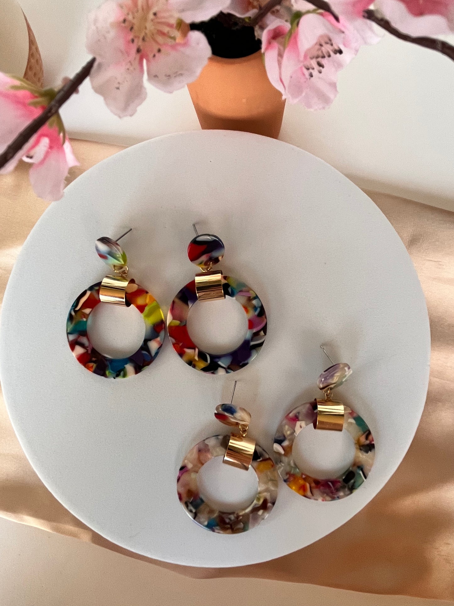 Potpourri Earrings - Acrylic - Multi Color - Dark or Light