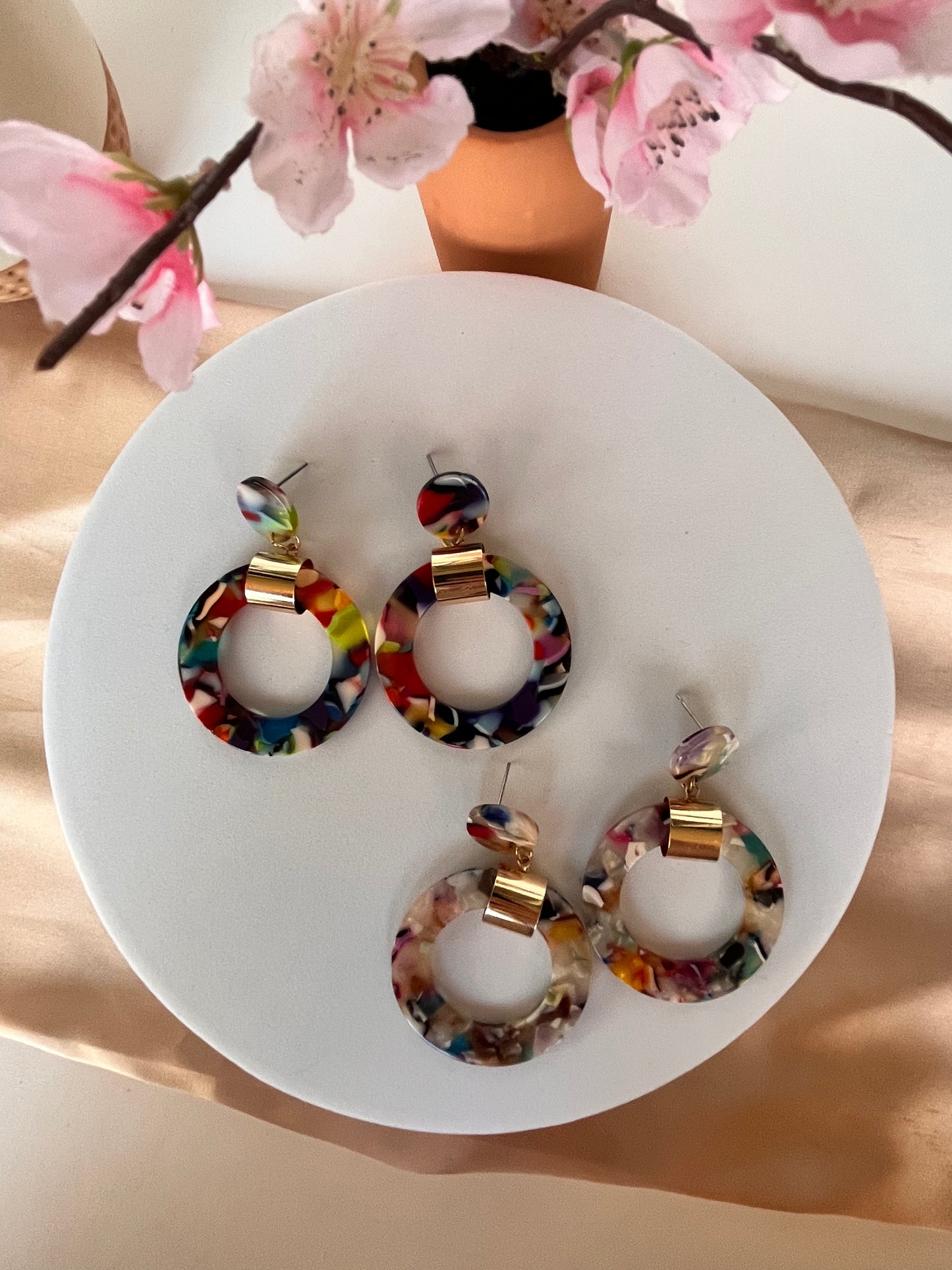 Potpourri Earrings - Acrylic - Multi Color - Dark or Light