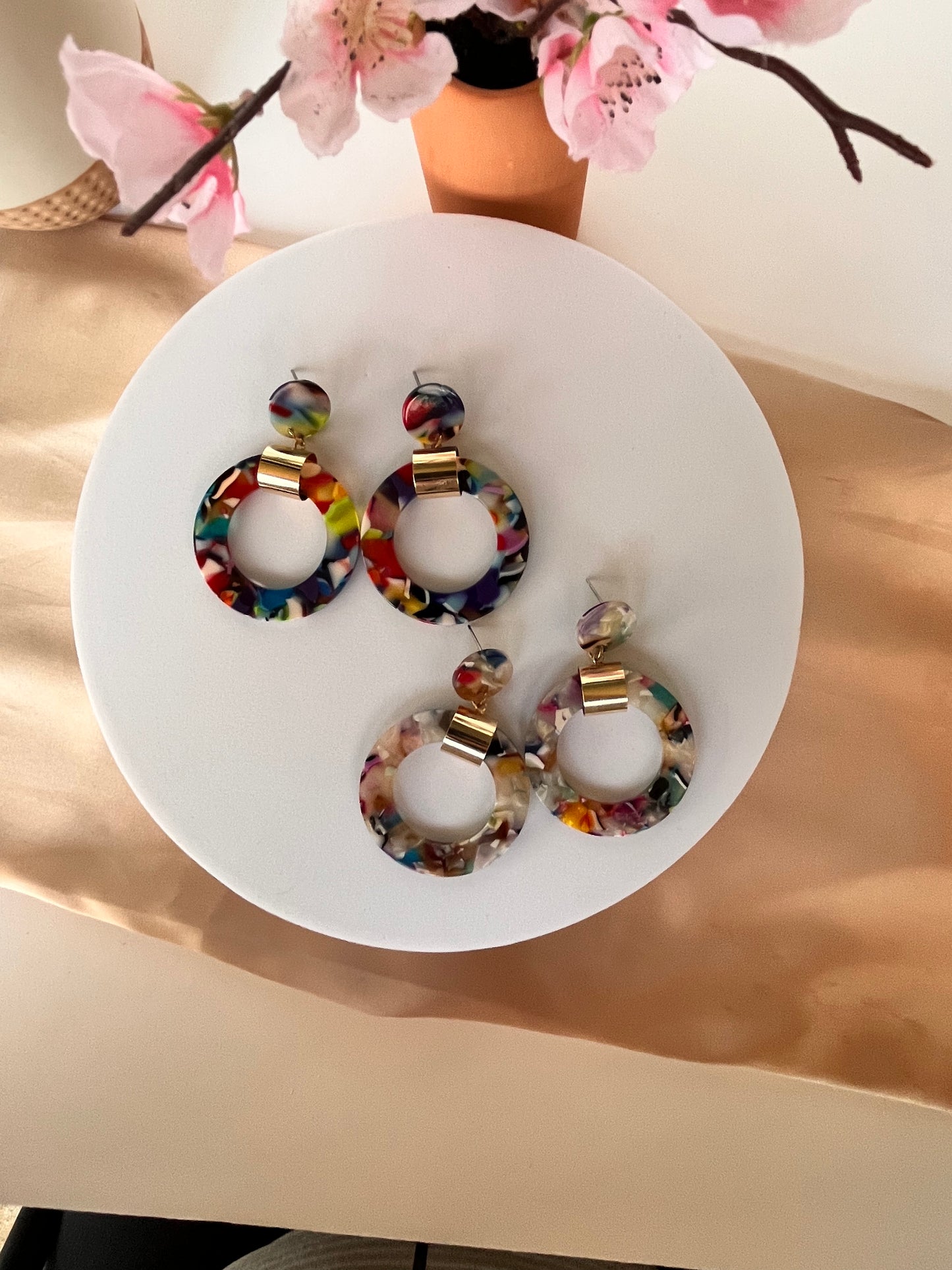 Potpourri Earrings - Acrylic - Multi Color - Dark or Light