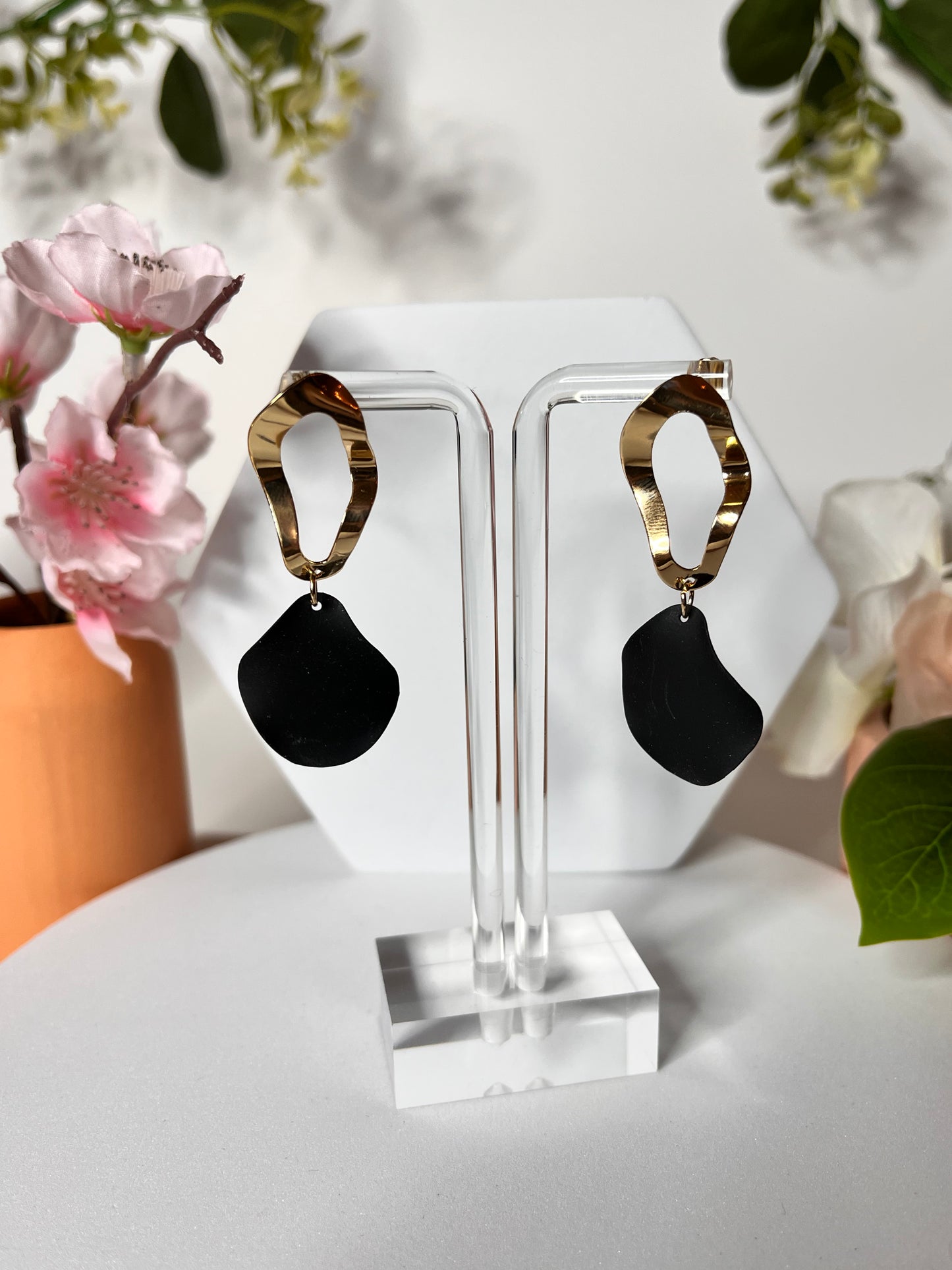Letty Earrings - Alloy - Drop Style - Gold and Black