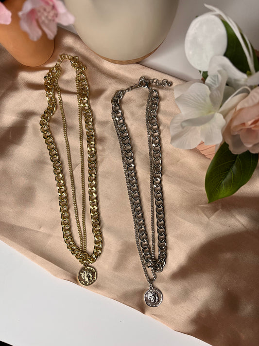 Grand Meme 2-Layer Silver Chain Necklace