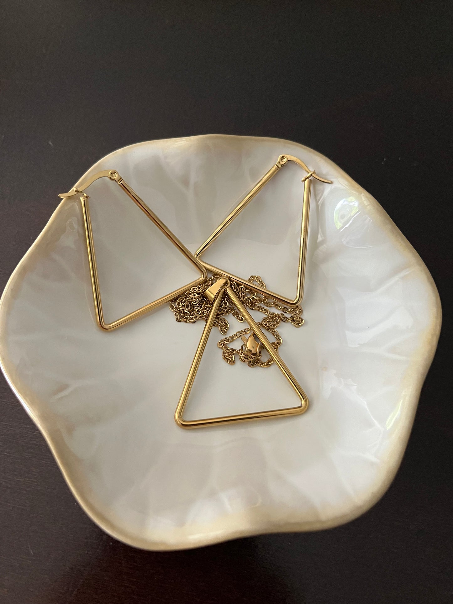 Lustrous Geometry Set - Triangle - Set includes Earrings and Necklace - Gold