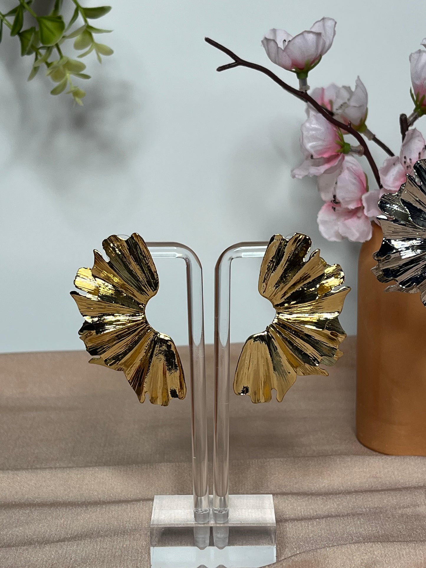 Magnolia Earrings - Alloy - Flower Design - Drop Style - Silver