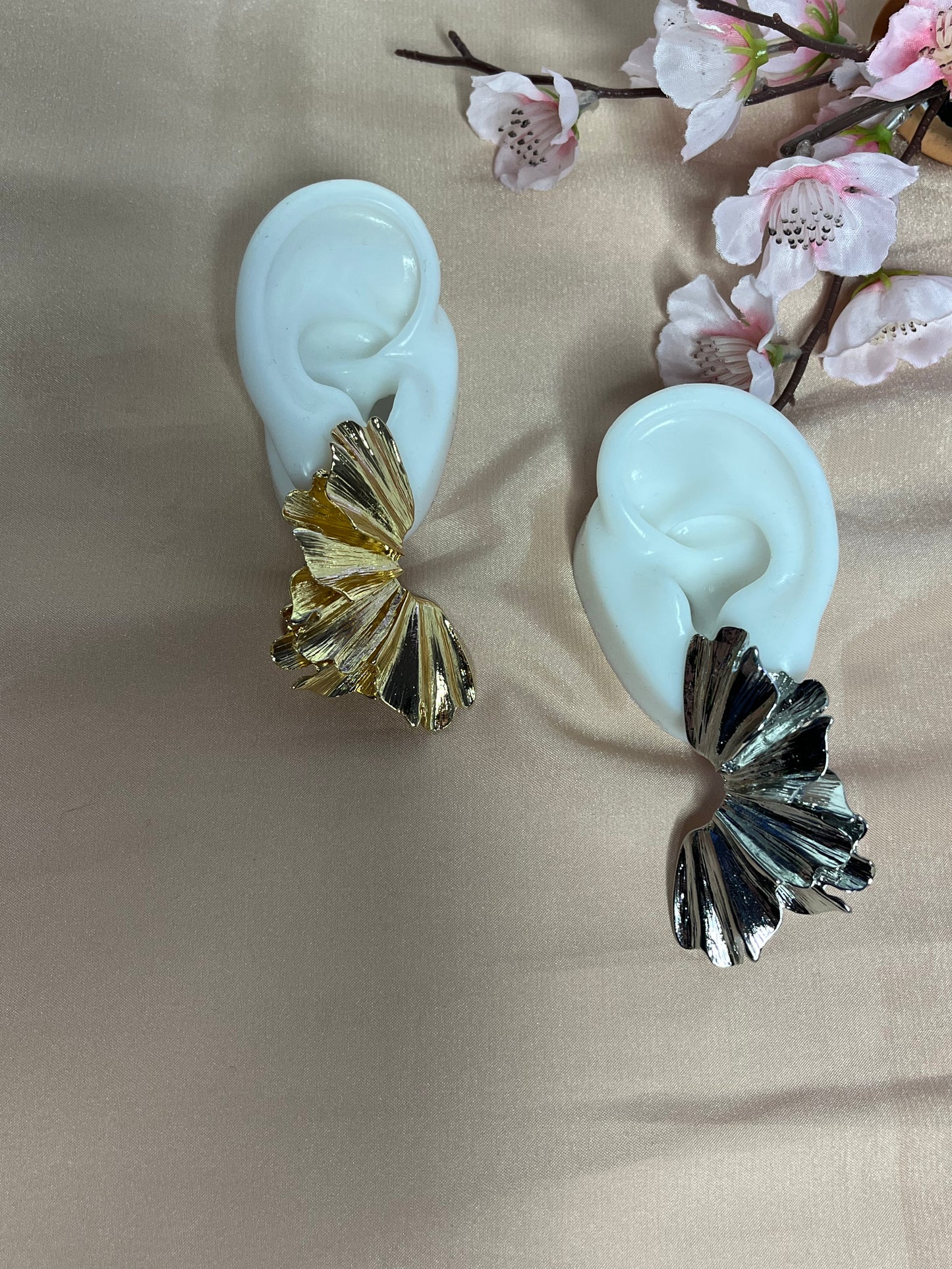 Magnolia Earrings - Alloy - Flower Design - Drop Style - Silver
