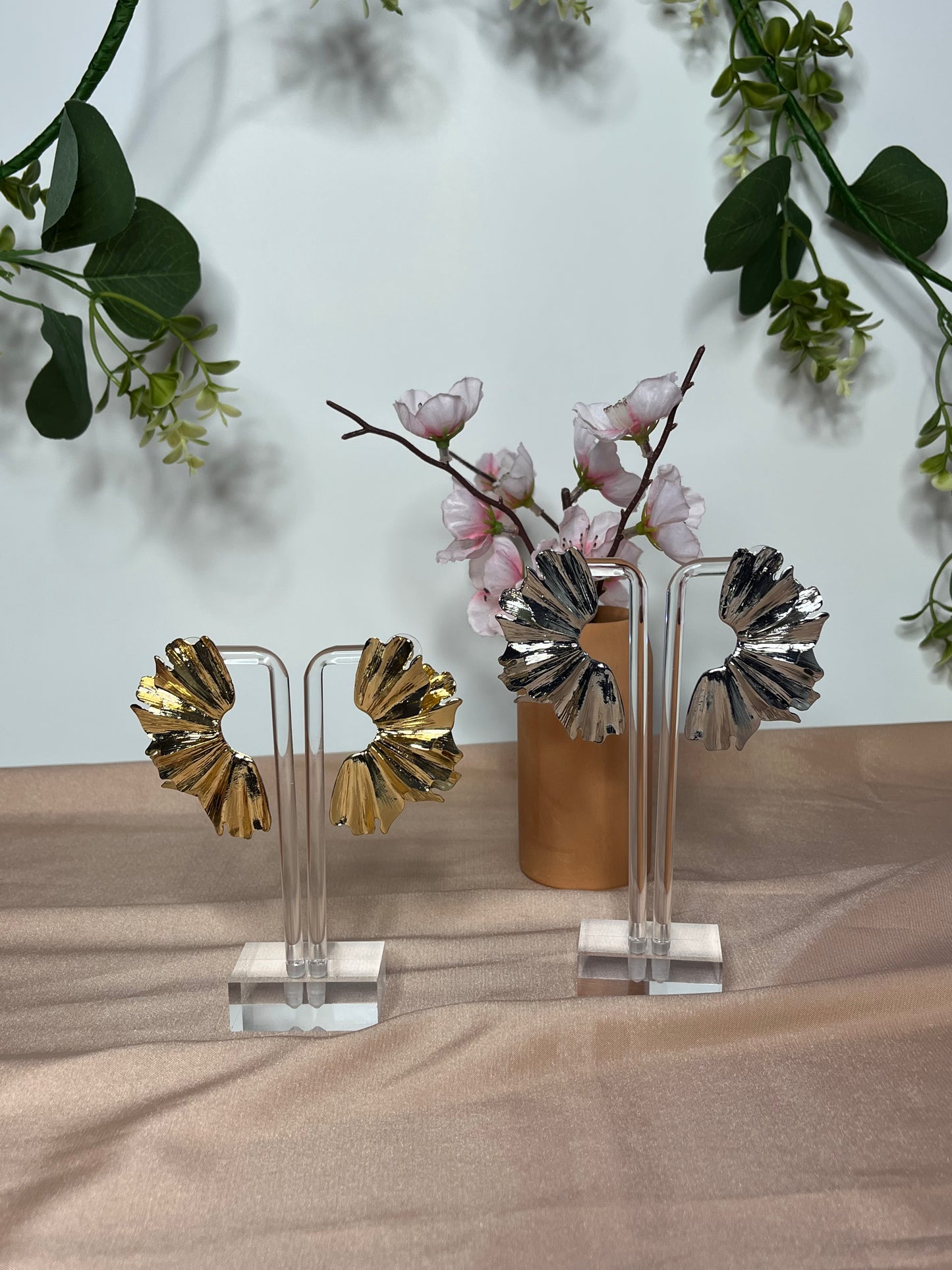 Magnolia Earrings - Alloy - Flower Design - Drop Style - Silver
