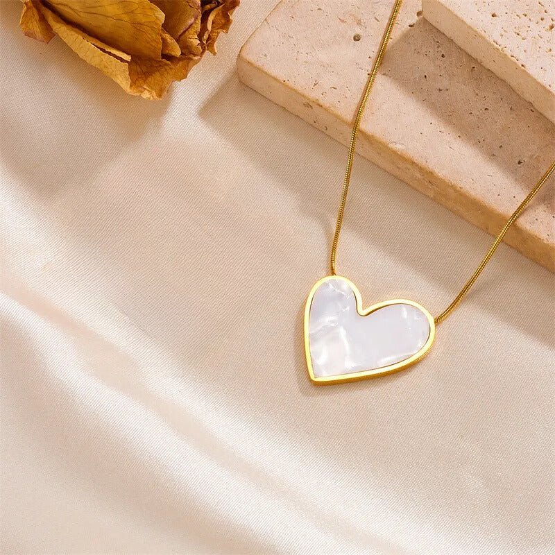 Heart Princess Earrings - Heart Style - Small - Stainless Steel - White & Gold